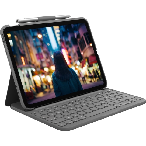 Logitech Slim Folio Bluetooth Tastatur und Schutzhülle iPad 10. Generation grey QWERTZ DE