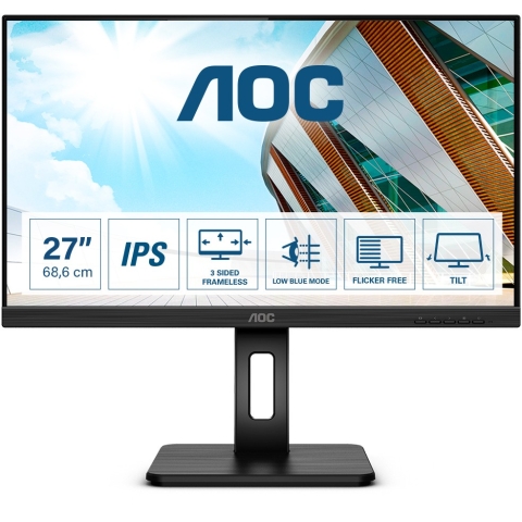 68,6cm/27 (1920 x 1080) AOC 27P2Q Full HD 4ms IPS HDMI VGA DVI DP USB 16:9 Black