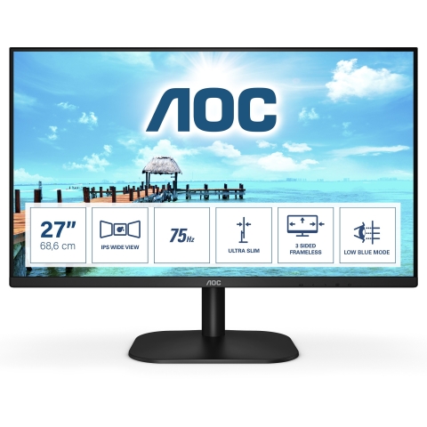 68,6cm/27 (1920x1080) AOC 27B2H 8ms 16:9 VGA HDMI VESA Full HD Black