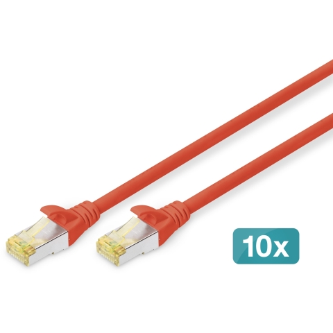 DIGITUS CAT 6A S/FTP Patchkabel, 10 Stück, 1m, rot