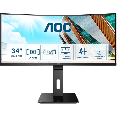 86,4cm/34 (3440x1440) AOC Pro-Line CU34P2A 21:9 1ms USB 2xHDMI DisplayPort VESA Speaker 2K UHD Black