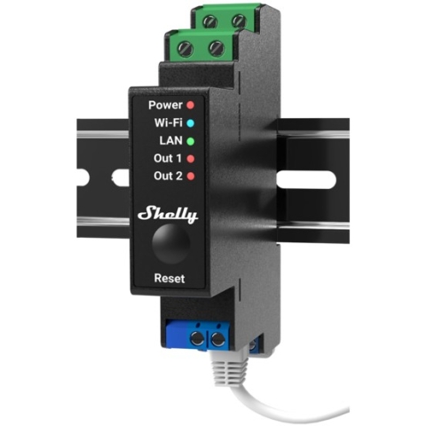 Shelly Relais Pro 2PM WLAN LAN Max. 25A 2 Kanäle 1 Phase BT Messfunktion DIN-Rail