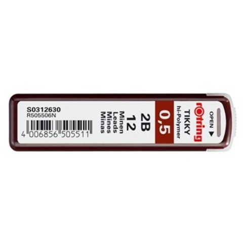 ROTRING Feinmine Dose Feinminen 12 Stück 0.5 2B