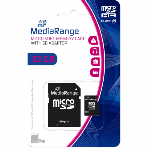32GB MEDIARANGE MicroSDHC Klasse 10 45 MB/s 15 MB/s