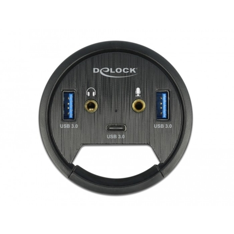 DELOCK 3 Port Tisch-Hub 1x USB Type-C und 2x USB Typ-A + HD-Audio Ports