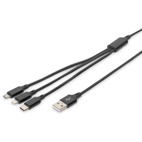 Digitus USB 3.0 > Lightning/Micro-USB/USB-C 1m 3-in-1 Ladekabel Schwarz