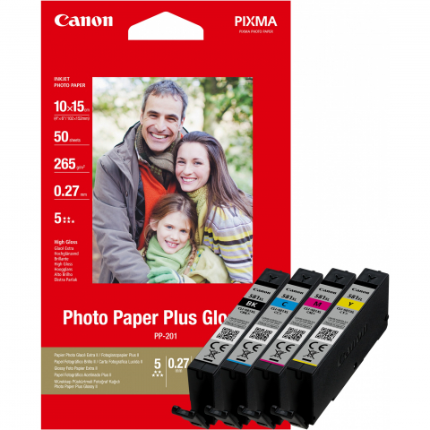 Canon Tinte CLI-581XL 2052C004 4er Multipack (BKMCY) bis zu 170 Seiten gemäß ISO/IEC 29102 + Fotopapier