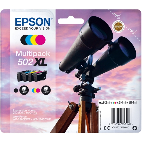 Epson Tinte 502 C13T02W64010 4er Multipack (BKMCY) bis zu 470 Seiten