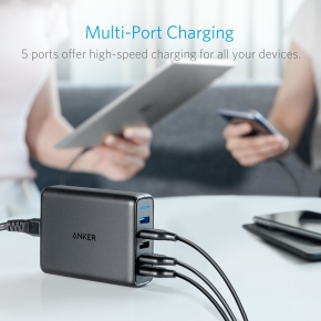 Anker PowerPort Speed 5 Charger 5-Port USB-A 63W black