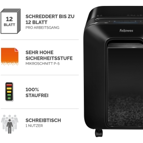 Fellowes Powershred LX201 Aktenvernichter MicroCut 12 Blatt 2x12mm P-5 Schwarz