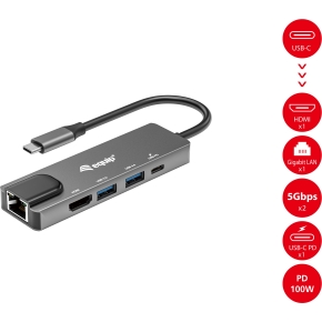 Equip Dock USB-C->HDMI.2xUSB3.0.GbE.100WPD 25cm si