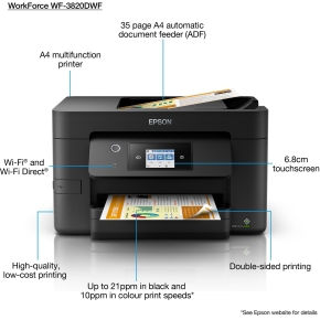 T Epson WorkForce Pro WF-3820DWF Tintenstrahldrucker 4in1 A4 LAN WLAN WiFi ADF