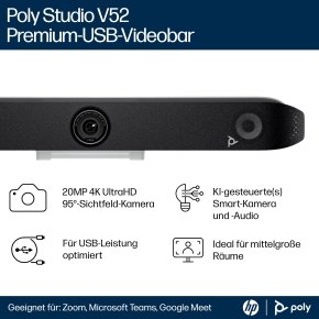 HP Poly Studio V52 USB 4K Videobar Teams