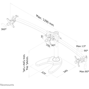 Neomounts Tischhalterung für drei Flachbildschirme bis 27 (69 cm) 8KG FPMA-D700DD3