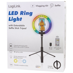Logilink Smartphone-Ringlicht m.Selfie-Stick-Stativ.DM 20cm