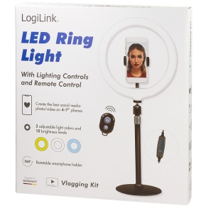 Logilink Smartphone-Ringlicht-Stativ m. Fernauslöser.DM 25cm