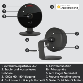 Logitech Circle View Netzwerkkamera indoor outdoor Bewegungsmelder 1920x1080 Wi-Fi Speaker Black