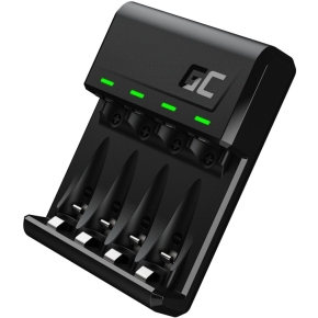 Green Cell Akku Ladegerät VitalCharger Ni-MH AA/AAA MicroUSB/USB-C Port Schwarz