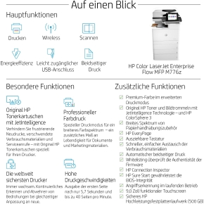 FL HP LaserJet Enterprise Flow MFP M776z Farblaser-Multifunktionsdrucker 2300 Blatt USB 2.0 LAN Wi-Fi USB 2.0