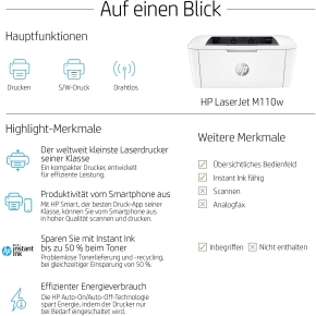 L HP LaserJet M110W A4/USB 2.0/WLAN/150 Blatt