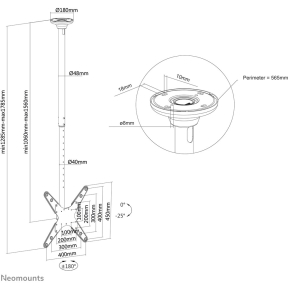 Neomounts Deckenhalterung für Flachbildschirme/Fernseher bis 75 50KG FPMA-C340BLACK