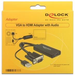 DELOCK Adapter VGA + Audio zu HDMI mit Kabel schwarz