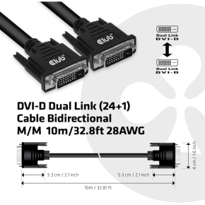 Club3D DVI-Kabel Dual Link (24+1) bidirektional 10m St/St
