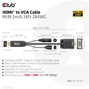 Club3D Kabel HDMI+Micro-USB-Buchse > VGA+3.5mm 2m St/Bu