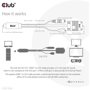 Club3D Kabel HDMI+Micro-USB-Buchse > VGA+3.5mm 2m St/Bu