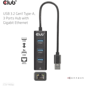 Club3D Adapter USB 3.2 Typ A > 3x USB 3.2 Typ A/LAN