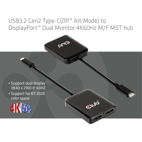 Club3D MST-Hub USB 3.2 Typ C > 2x DP 4K60Hz St/Bu