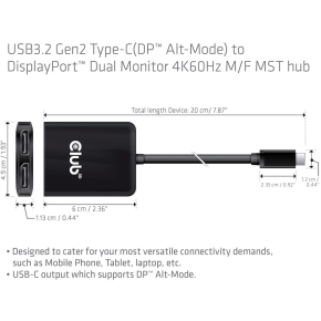 Club3D MST-Hub USB 3.2 Typ C > 2x DP 4K60Hz St/Bu