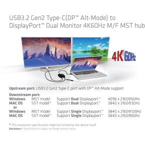 Club3D MST-Hub USB 3.2 Typ C > 2x DP 4K60Hz St/Bu