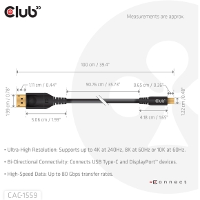Club3D Kabel USB Typ C  DP 2.1 1m 10K60Hz St/St