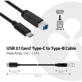 Club3D Kabel USB 3.1 Typ C > USB Typ B 1.0m St/St