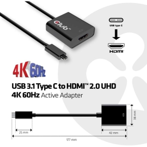 Club3D Adapter USB 3.1 Typ C > HDMI 2.0 UHD HDR aktiv St/Bu