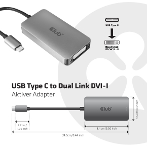 Club3D Adapter USB 3.2 Typ C > DVI-D aktiv St/Bu