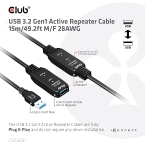 Club3D USB 3.2 A Verlängerungskabel 15m aktiv 5 Gbps St/Bu