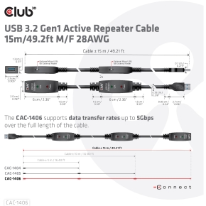 Club3D USB 3.2 A Verlängerungskabel 15m aktiv 5 Gbps St/Bu