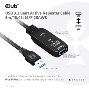 Club3D USB 3.2 A Verlängerungskabel 5m aktiv 5 Gbps St/Bu