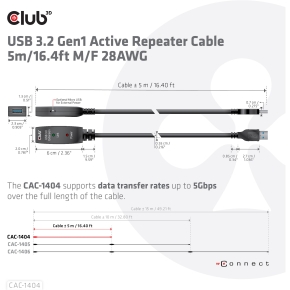 Club3D USB 3.2 A Verlängerungskabel 5m aktiv 5 Gbps St/Bu