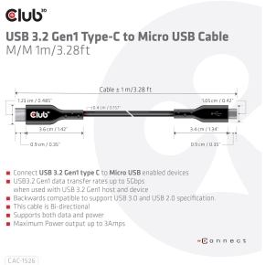 Club3D Kabel USB 3.2 Typ C  Micro USB 1m St/St