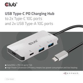 Club3D Adapter USB 3.1 Typ C > 2x USB C + 2x USB A Lade Hub