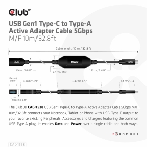 Club3D Kabel USB 3.2 Typ C  USB Typ A 5Gbps St/Bu 10m