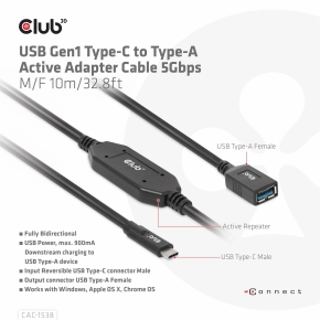 Club3D Kabel USB 3.2 Typ C  USB Typ A 5Gbps St/Bu 10m