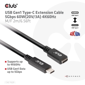 Club3D Kabel USB 3.2 Typ C 2m Verlängerung 5Gbps St/Bu