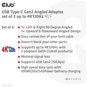 Club3D Adapter USB 3.2 Typ C  USB 3.2 Typ C gewinkelt St/Bu