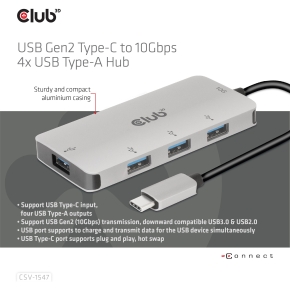 Club3D USB-Hub USB 3.1 Typ C > 4x USB 3.1 Typ A 10Gbps