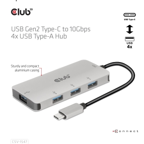 Club3D USB-Hub USB 3.1 Typ C > 4x USB 3.1 Typ A 10Gbps