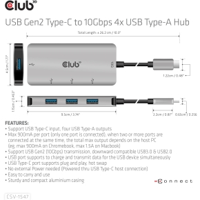 Club3D USB-Hub USB 3.1 Typ C > 4x USB 3.1 Typ A 10Gbps